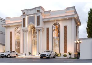 تصميم واجهة فيلا نيوكلاسيك, لاندسكيب فيلا الهياثم, حي الرفيعة, تصميم قصور, مكتب المحايد للاستشارات الهندسية.