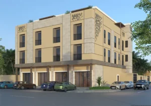 تصميم عمارة سكني تجاري الخرج، حي مركز الرفايع، مكتب المحايد للاستشارات الهندسية، واجهات تجارية مودرن