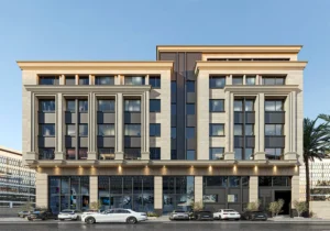 تصميم عمارة سكني تجاري الخرج، واجهات مودرن، عمارة حمد الجعيدي، مكتب المحايد للاستشارات الهندسية.